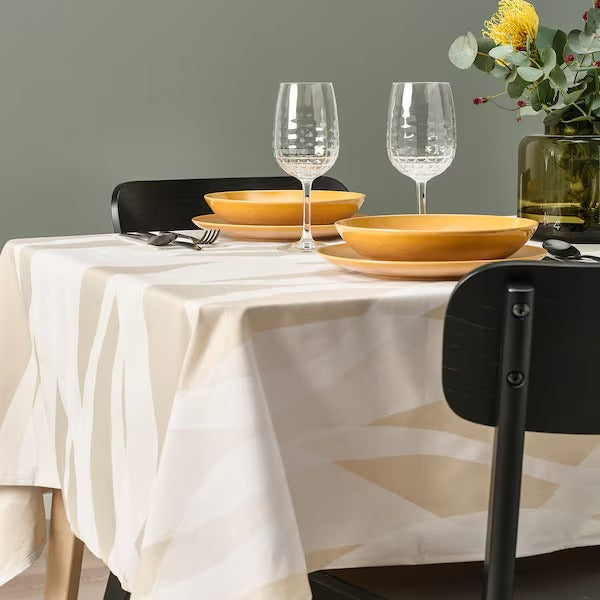 New KRUSTISTEL Tablecloth, patterned/white light beige, 145x240 cm