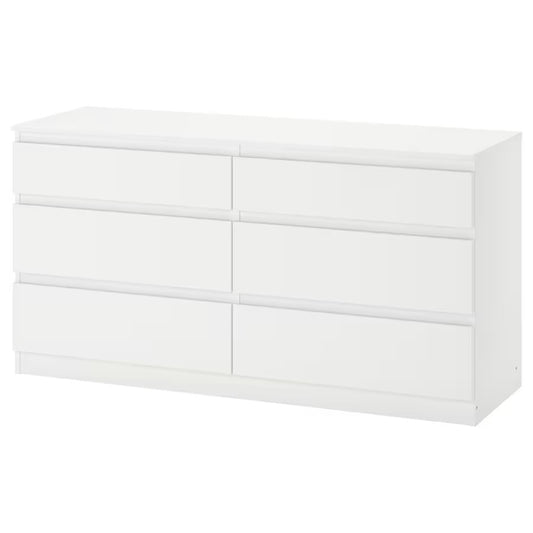 KULLEN Chest of 6 drawers, white, 140x72 cm