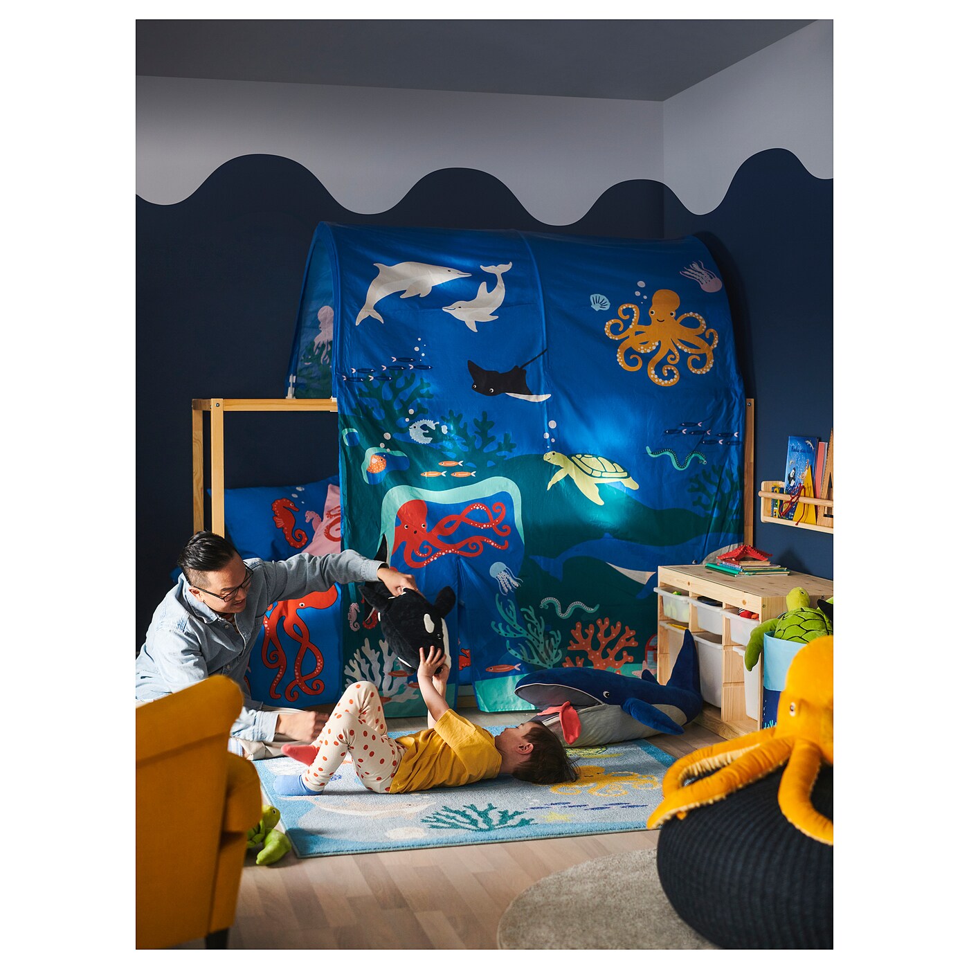 KURA Bed tent, ocean animals pattern