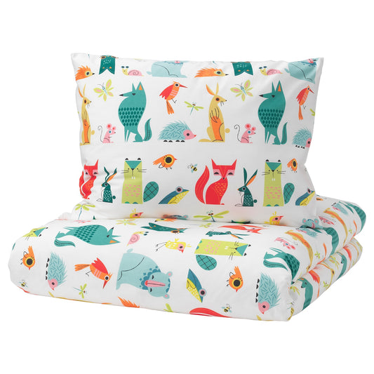 LATTJO Duvet cover and pillowcase, animal/multicolour, 150x200/50x80 cm