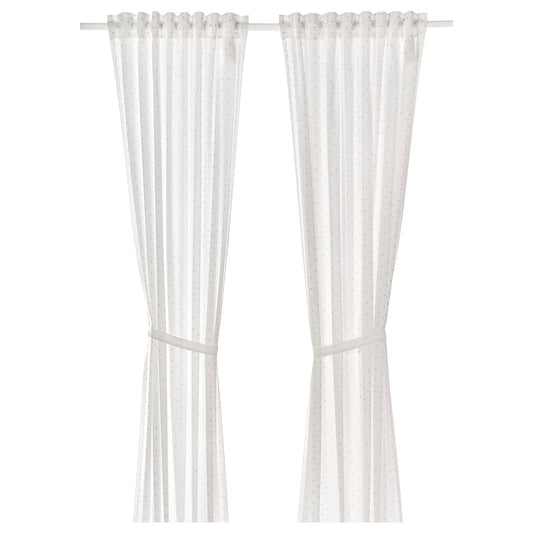 LEN Curtains with tie-backs, 1 pair, dotted/white, 120x250 cm