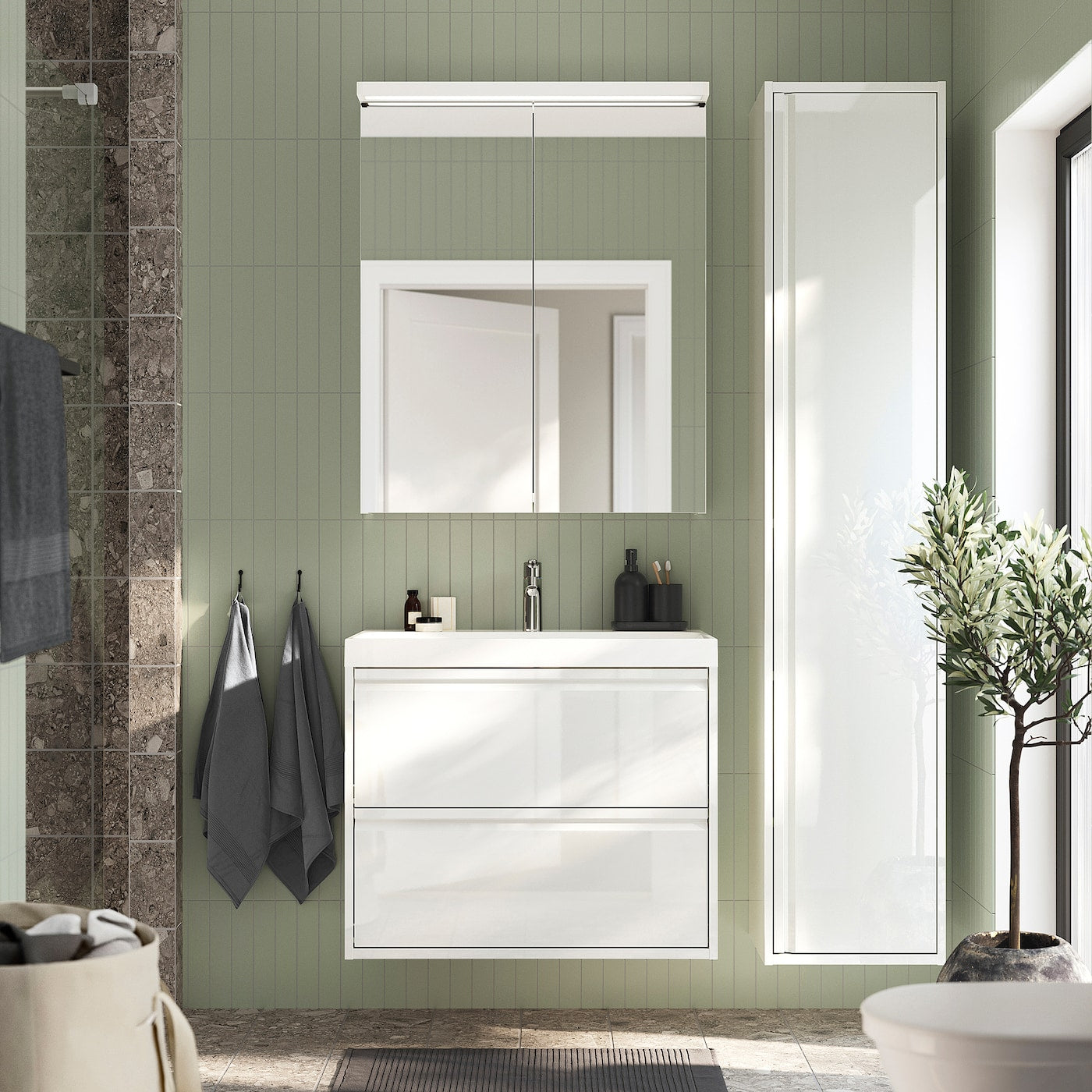 LETTAN Mirror cabinet with doors, mirror effect/mirror glass, 60x15x95 cm