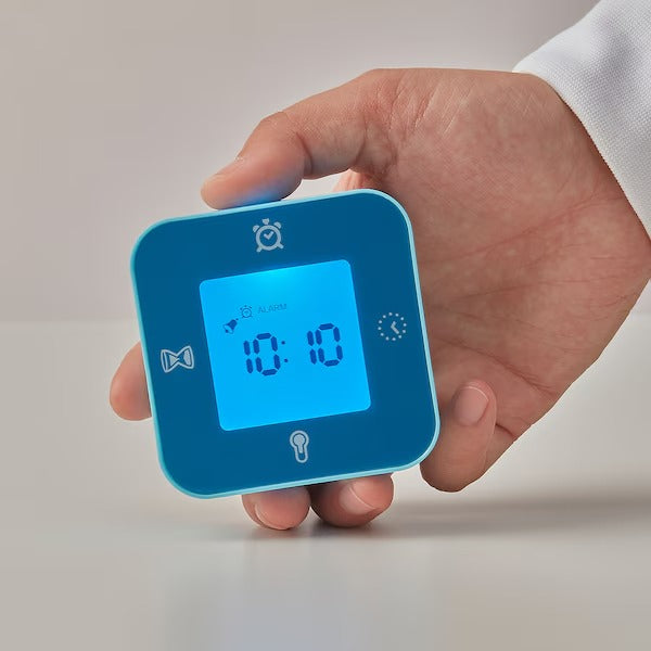 LÖTTORP Clock/thermometer/alarm/timer, blue, 7x7 cm