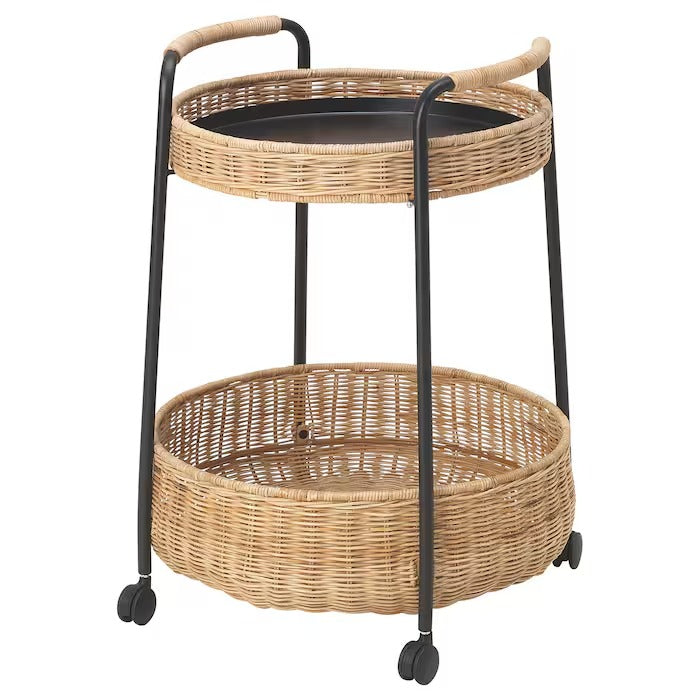 LUBBAN Trolley table with storage, rattan/anthracite