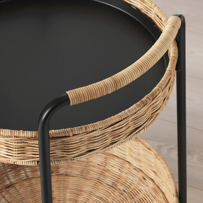 LUBBAN Trolley table with storage, rattan/anthracite