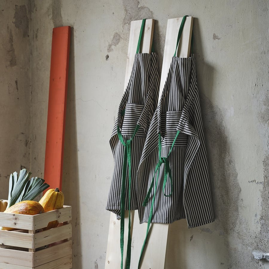 MÄVINN Apron, black white/stripe, 92x90 cm