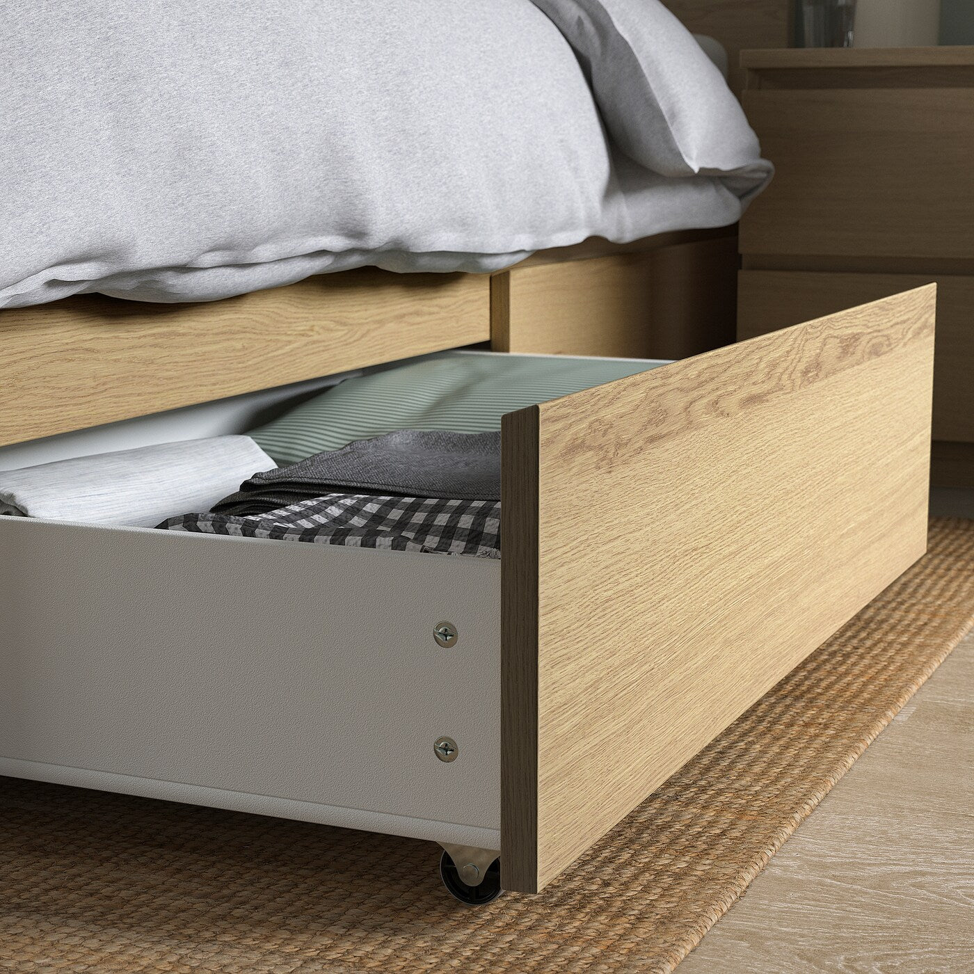 MALM Bed storage box for high bed frame, white stained oak veneer, 200 cm