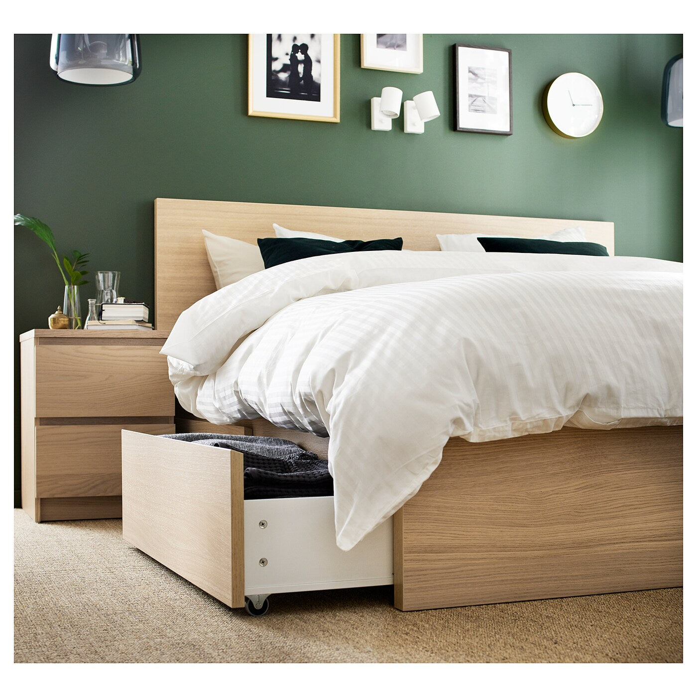 MALM Bed storage box for high bed frame, white stained oak veneer, 200 cm