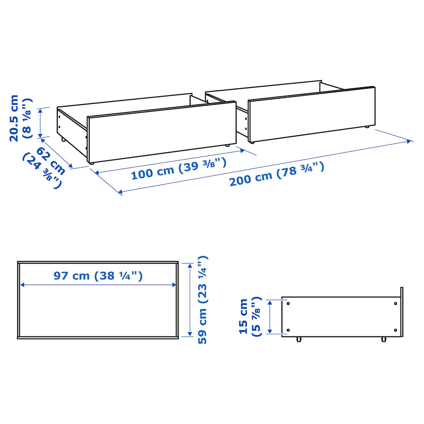 MALM Bed storage box for high bed frame, white stained oak veneer, 200 cm