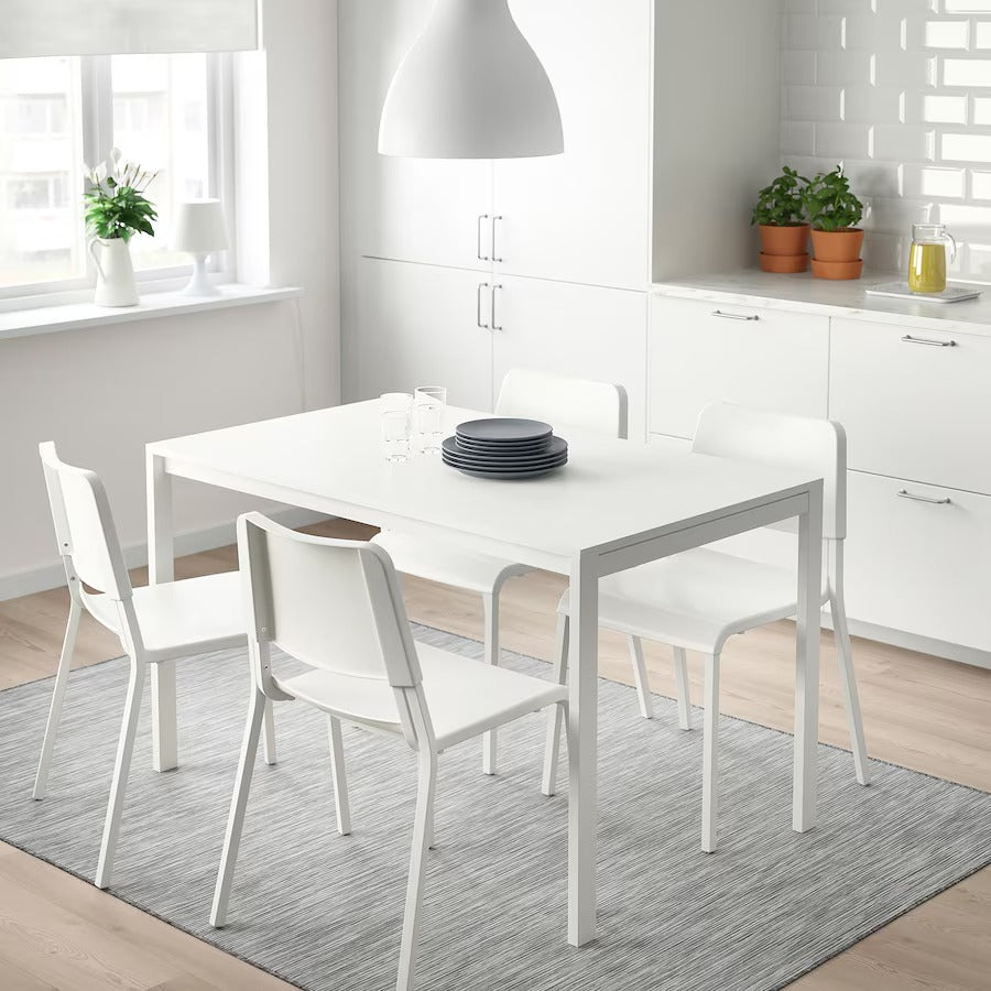 MELLTORP / TEODORES Table and 4 chairs, white/white, 125x75 cm