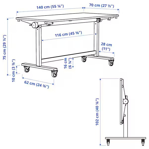 MITTZON Foldable table with castors, black, 140x70 cm