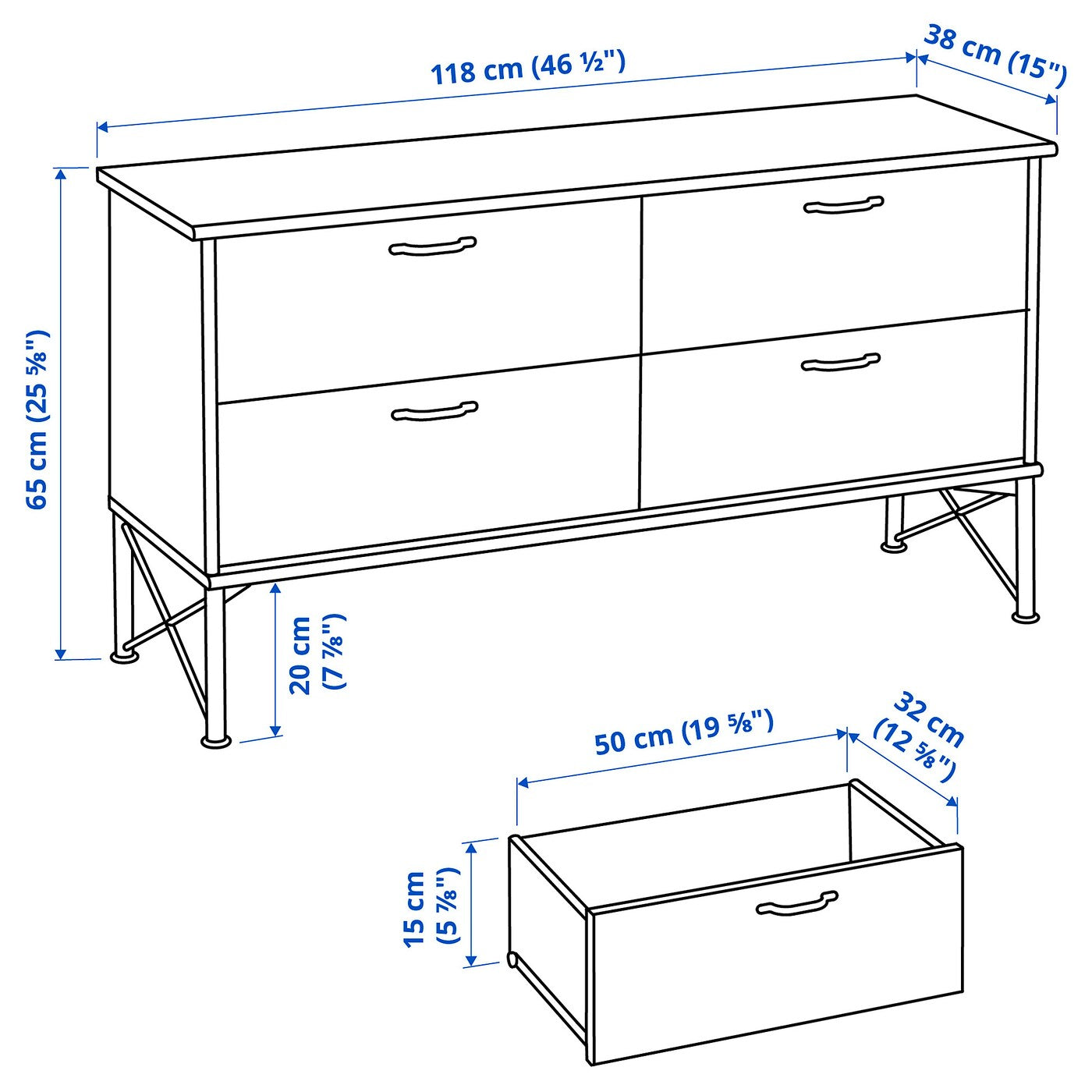 MUSKEN Chest of 4 drawers, brown, 118x65 cm