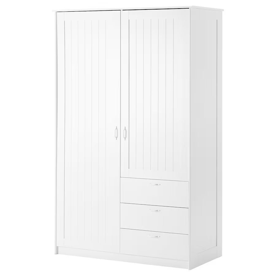 MUSKEN Wardrobe with 2 doors+3 drawers, white, 124x60x201 cm – Simple ...