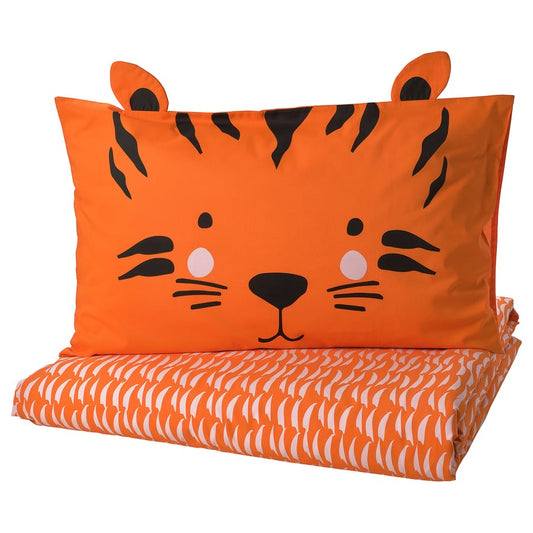 NATTHÄGER Duvet cover and pillowcase, orange/tiger, 150x200/50x80 cm