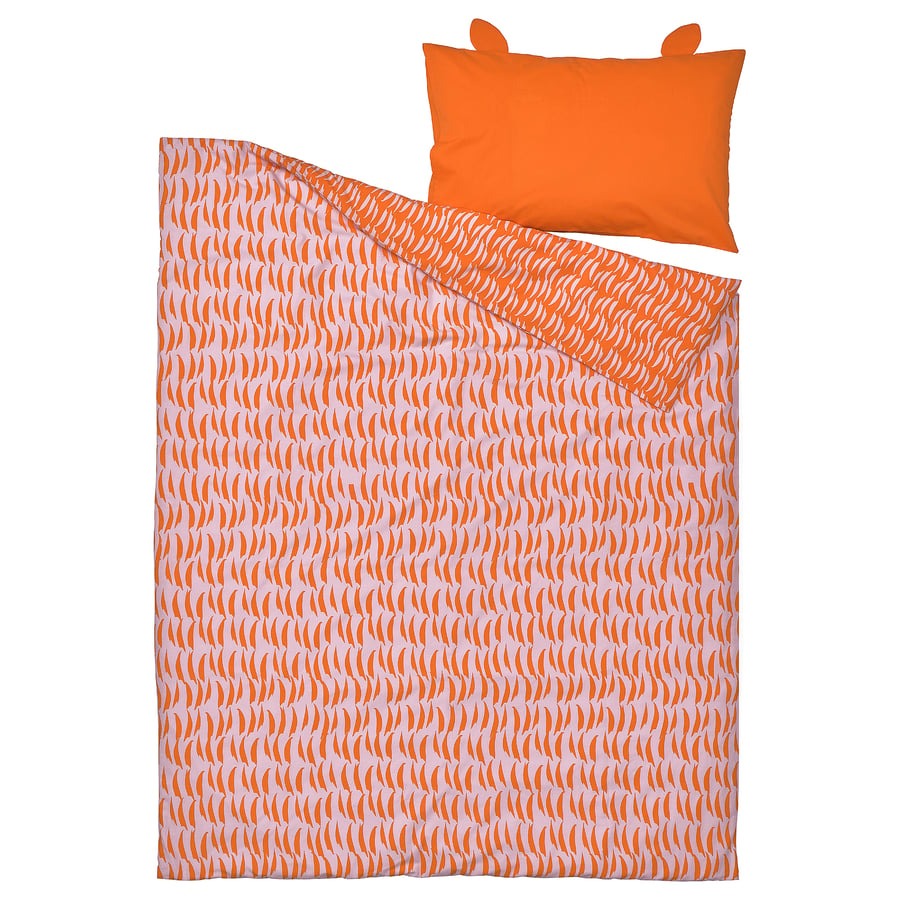 NATTHÄGER Duvet cover and pillowcase, orange/tiger, 150x200/50x80 cm