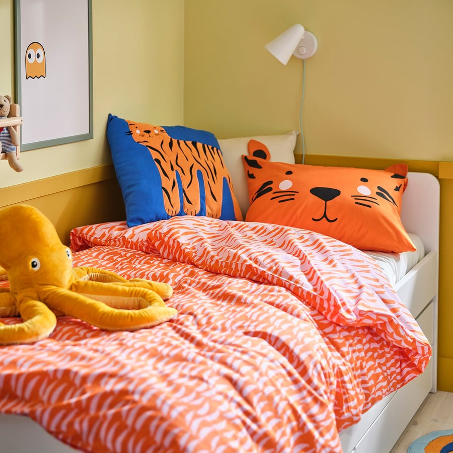 NATTHÄGER Duvet cover and pillowcase, orange/tiger, 150x200/50x80 cm