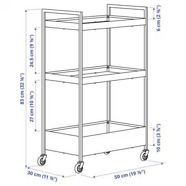 NISSAFORS Trolley, black, 50.5x30x83 cm