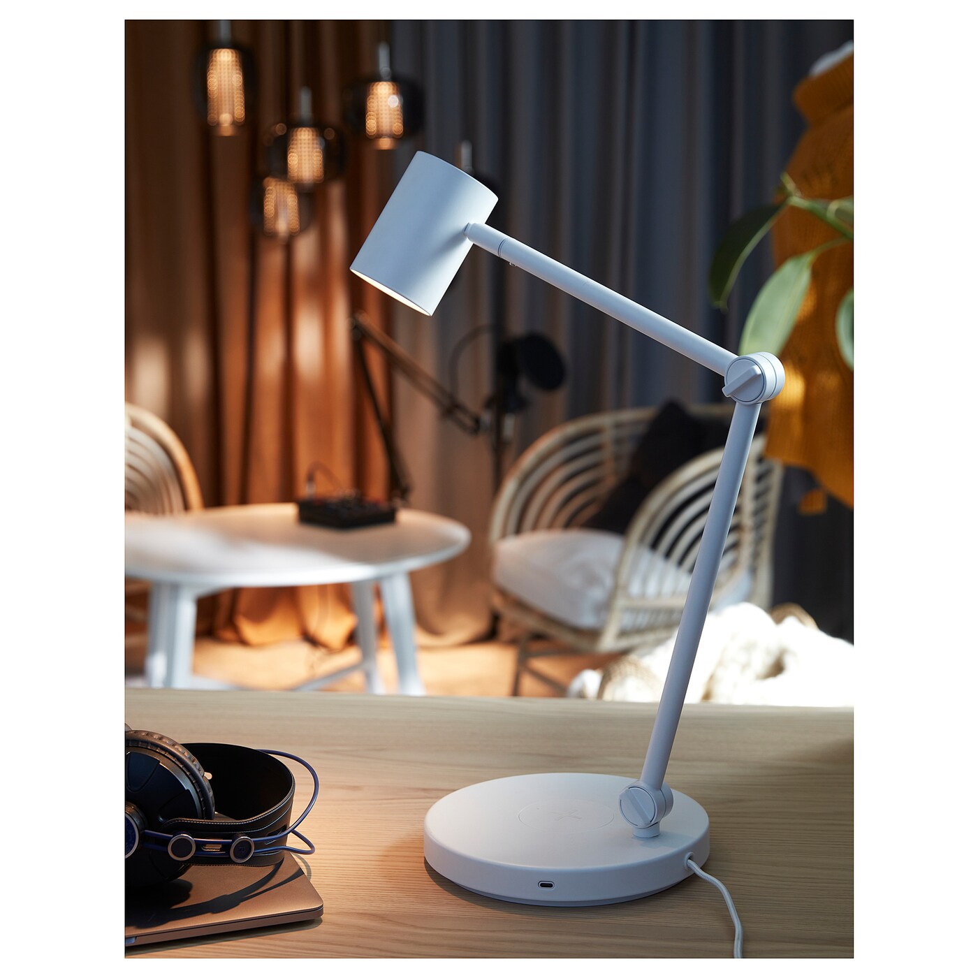 NYMÅNE Work lamp with wireless charging, anthracite