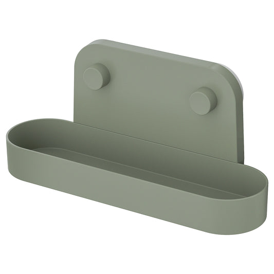 ÖBONÄS Wall shelf with suction cup, grey-green, 28 cm