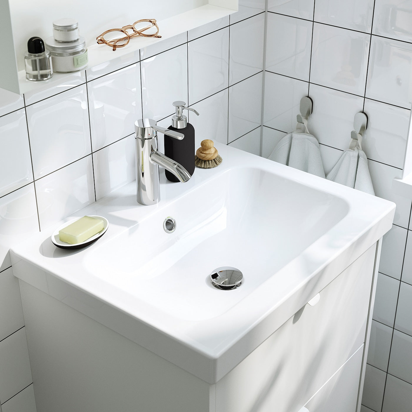 ORRSJÖN Wash-basin with water trap, white, 82x49 cm