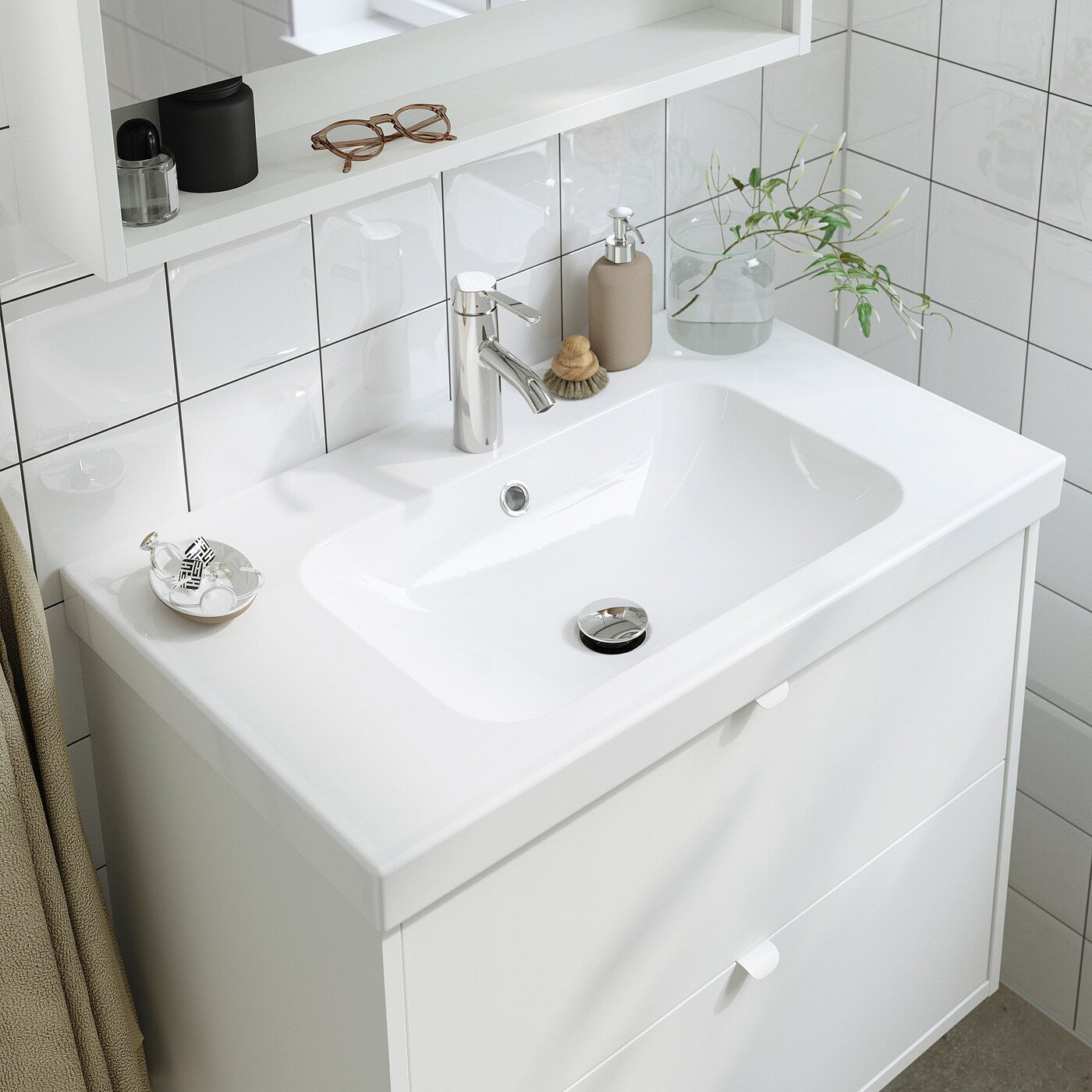 ORRSJÖN Wash-basin with water trap, white, 82x49 cm