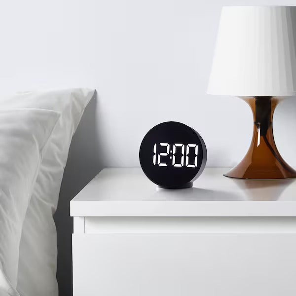 PLUGGET Alarm clock, black, 11 cm