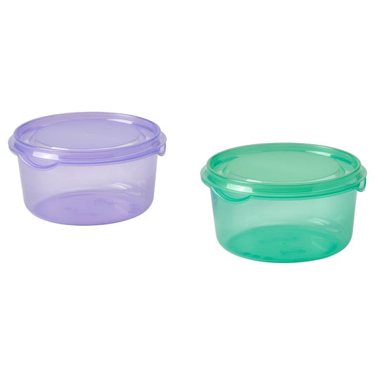 PRUTA Snack container with lid, lilac/green, 0.3 l