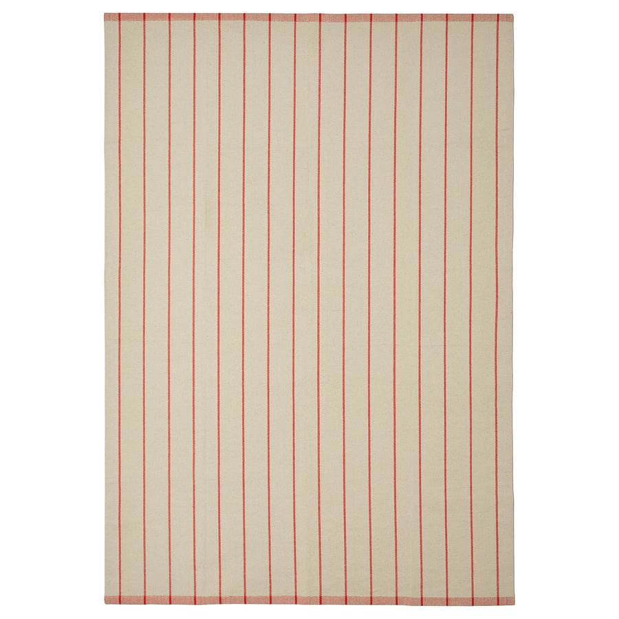 RIDSTIG Rug, flatwoven, off-white/red, 170x240 cm
