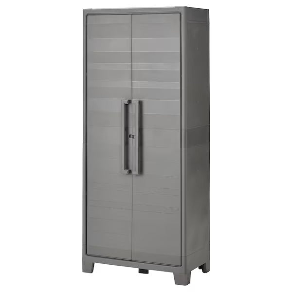 RUNMARÖ Cabinet with doors, dark grey indoor /outdoor, 80x44x182 cm