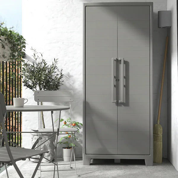 RUNMARÖ Cabinet with doors, dark grey indoor /outdoor, 80x44x182 cm