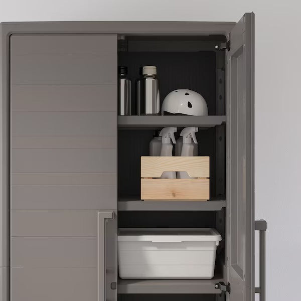 RUNMARÖ Cabinet with doors, dark grey indoor /outdoor, 80x44x182 cm