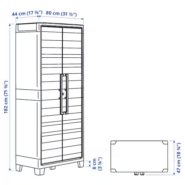 RUNMARÖ Cabinet with doors, dark grey indoor /outdoor, 80x44x182 cm