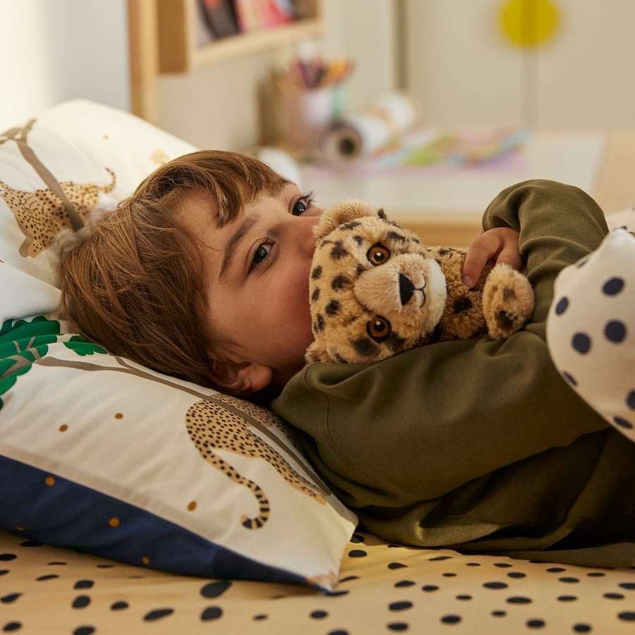 SANDLÖPARE Soft toy, cheetah cub/beige, 24 cm