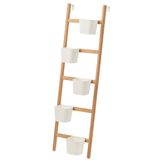 SATSUMAS Plant stand with 5 plant pots, bamboo/white, 125 cm