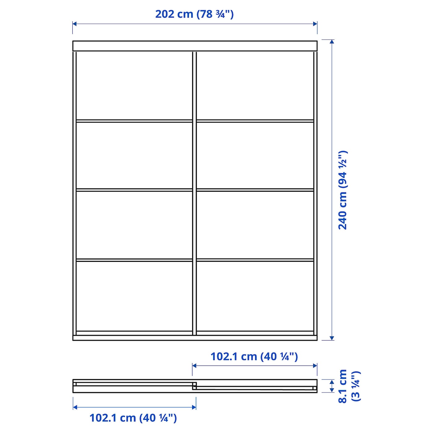 SKYTTA / MEHAMN/AULI Sliding door combination, white/white stained oak effect mirror glass, 202x240 cm