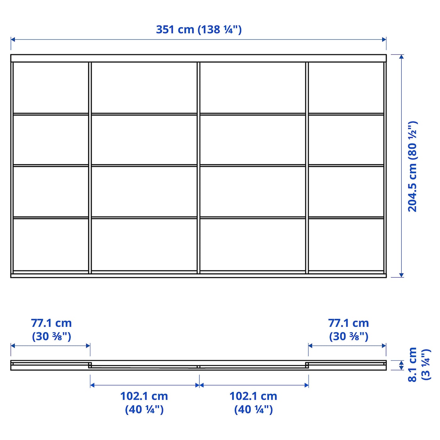 SKYTTA / SVARTISDAL Sliding door combination, black/white paper, 351x205 cm