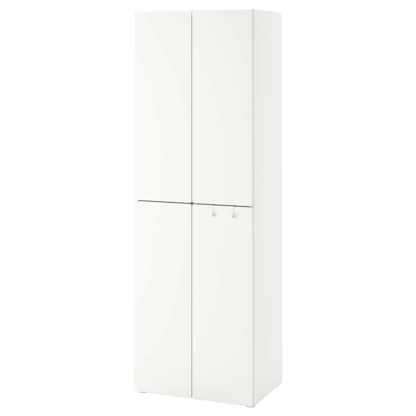 SMÅSTAD / PLATSA Wardrobe, white pale pink/with 2 clothes rails, 60x42x181 cm