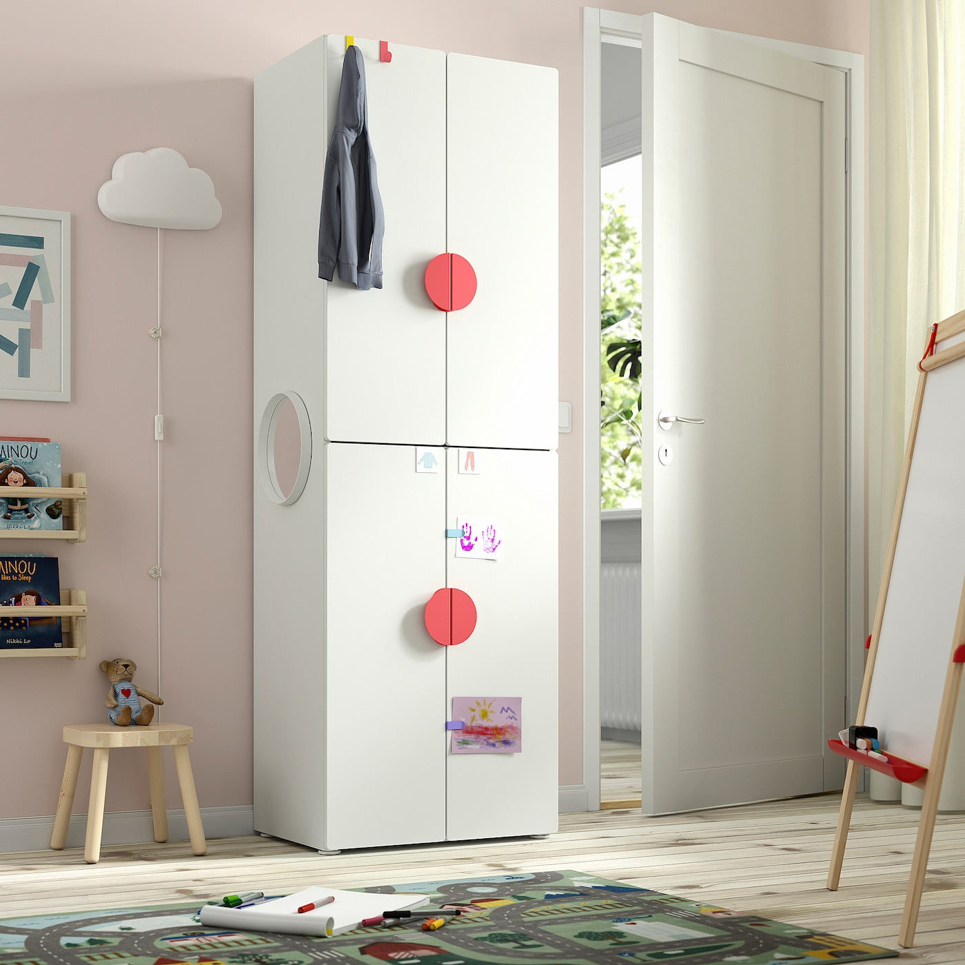 SMÅSTAD / PLATSA Wardrobe, white pale pink/with 2 clothes rails, 60x42x181 cm