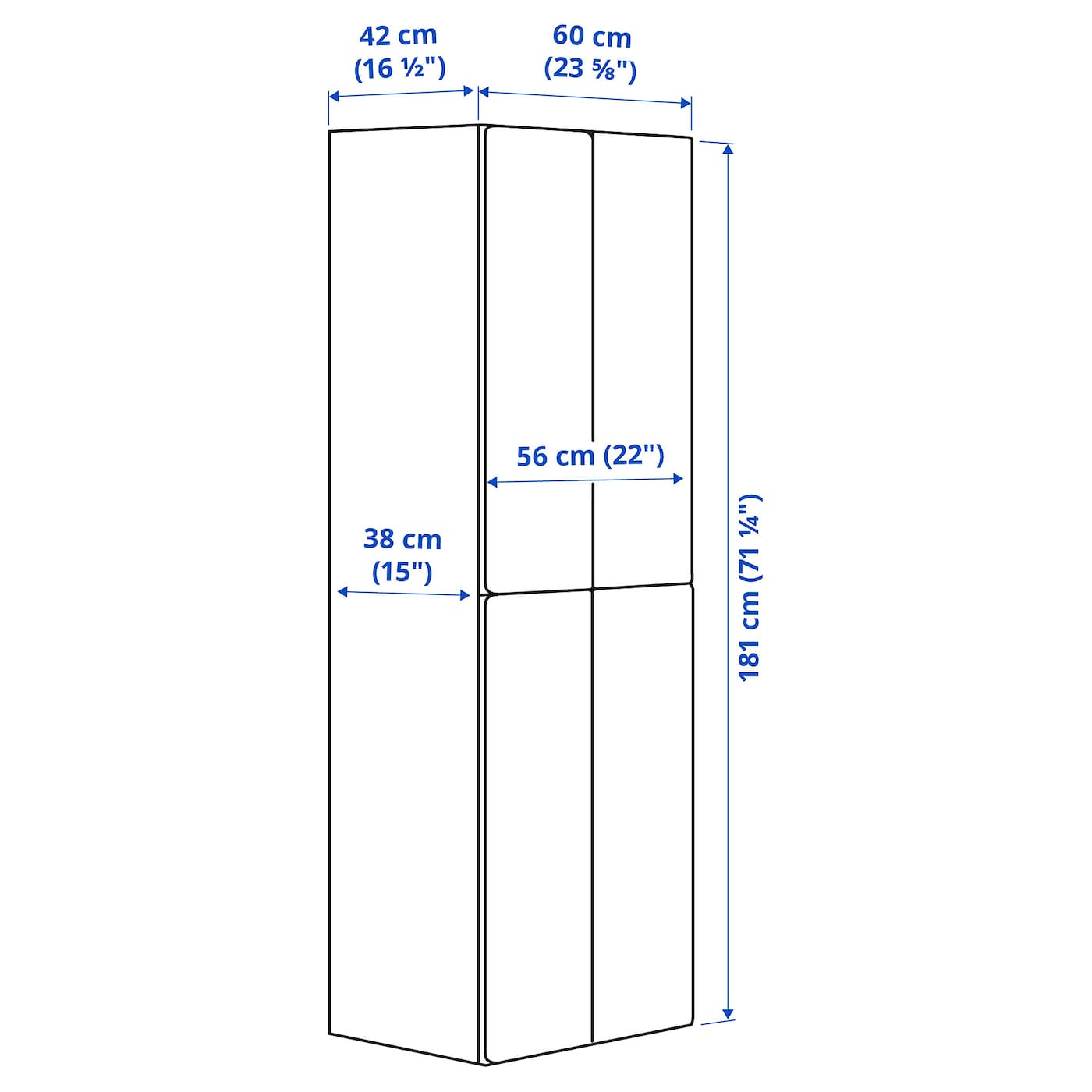 SMÅSTAD / PLATSA Wardrobe, white pale pink/with 2 clothes rails, 60x42x181 cm