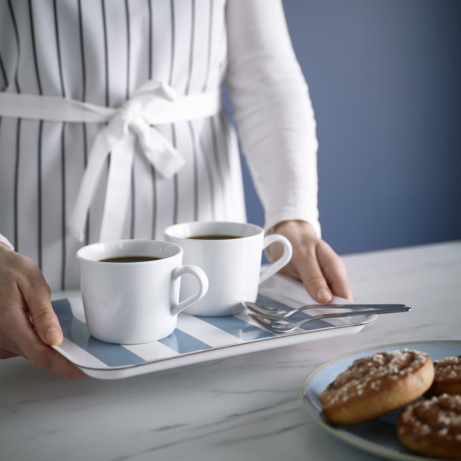 SOLDATFISK Tray, striped white/grey-blue, 20x28 cm