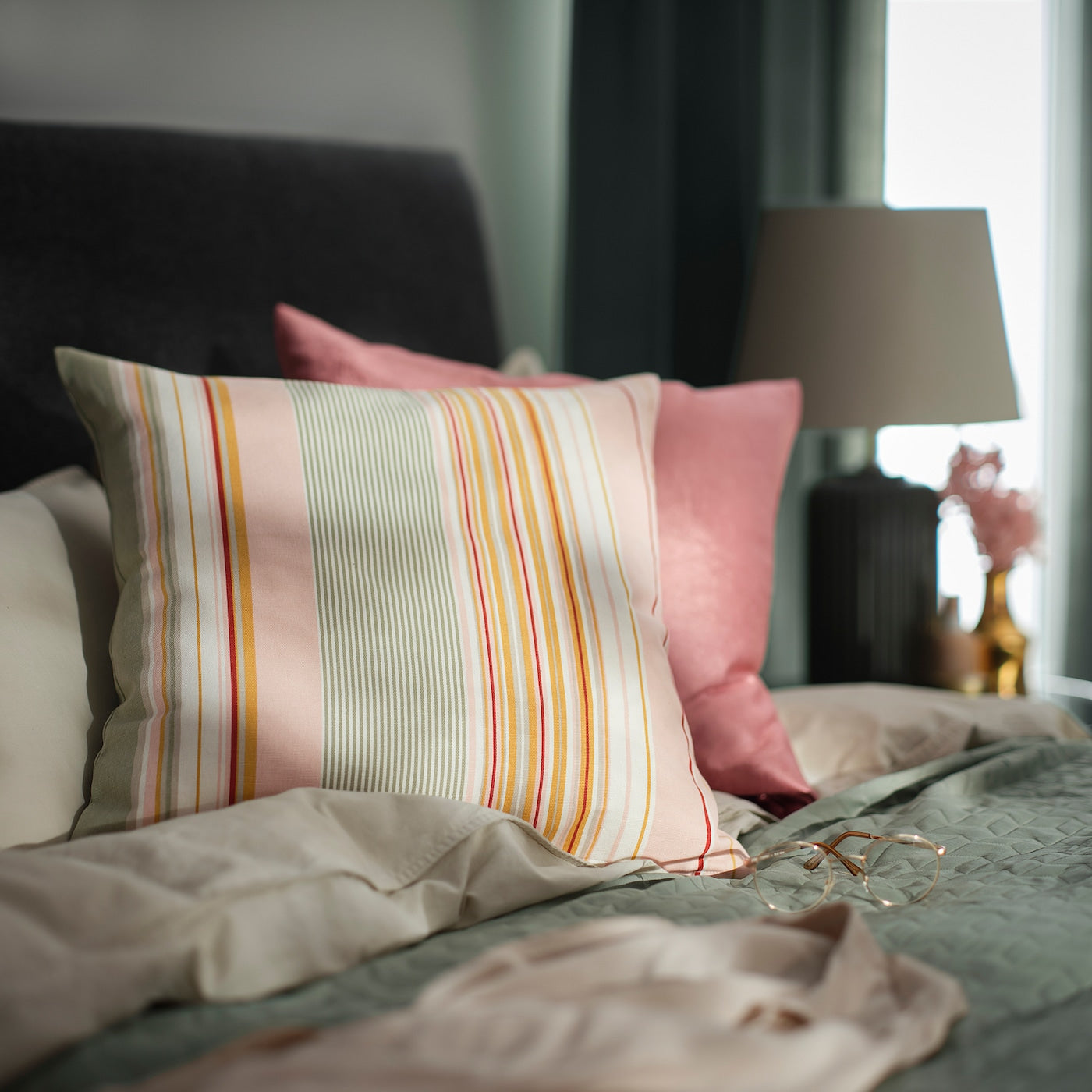 SOLMOTT Cushion cover, pink multicolour/striped, 50x50 cm