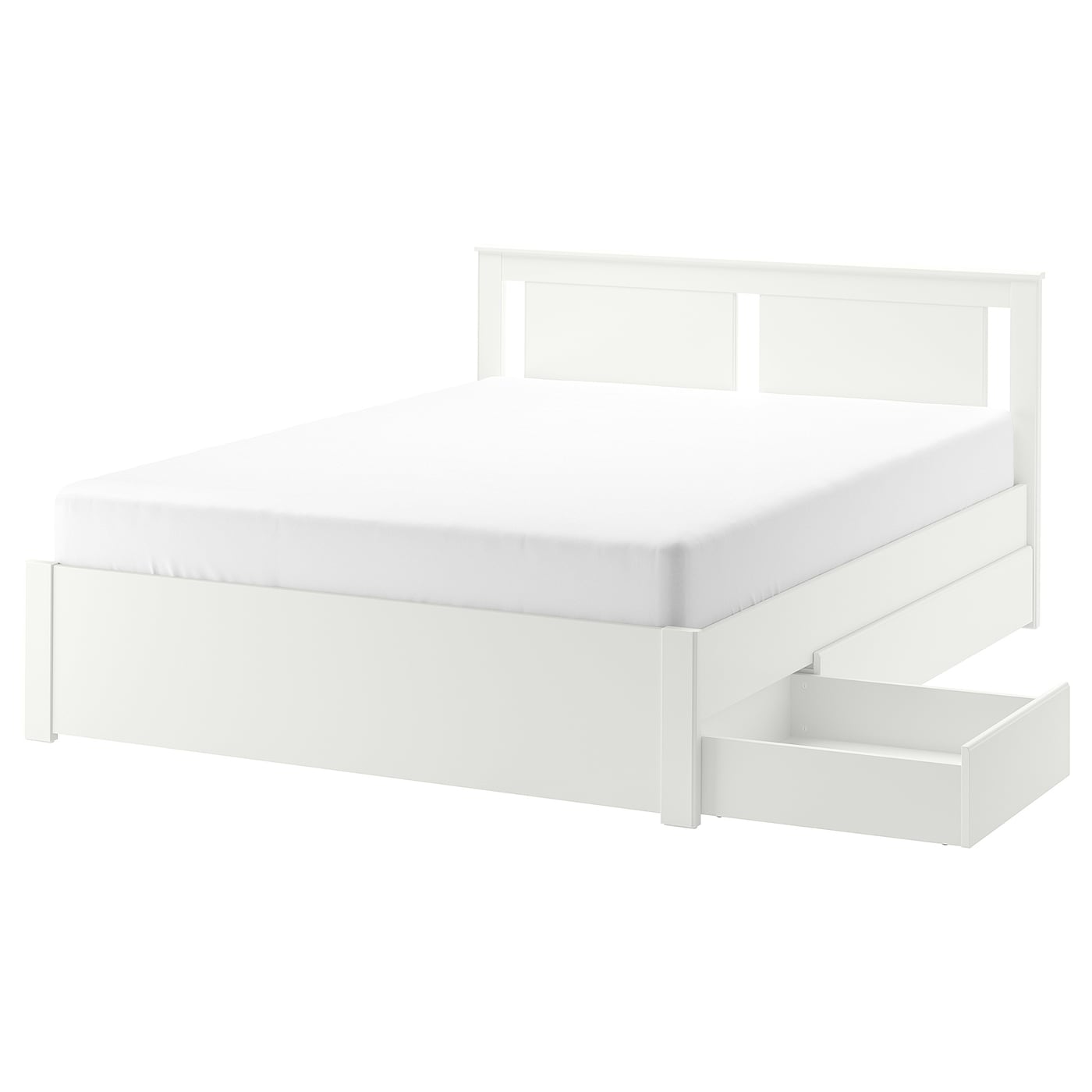 SONGESAND Bed frame with 2 storage boxes, white/Luröy, 150x200 cm