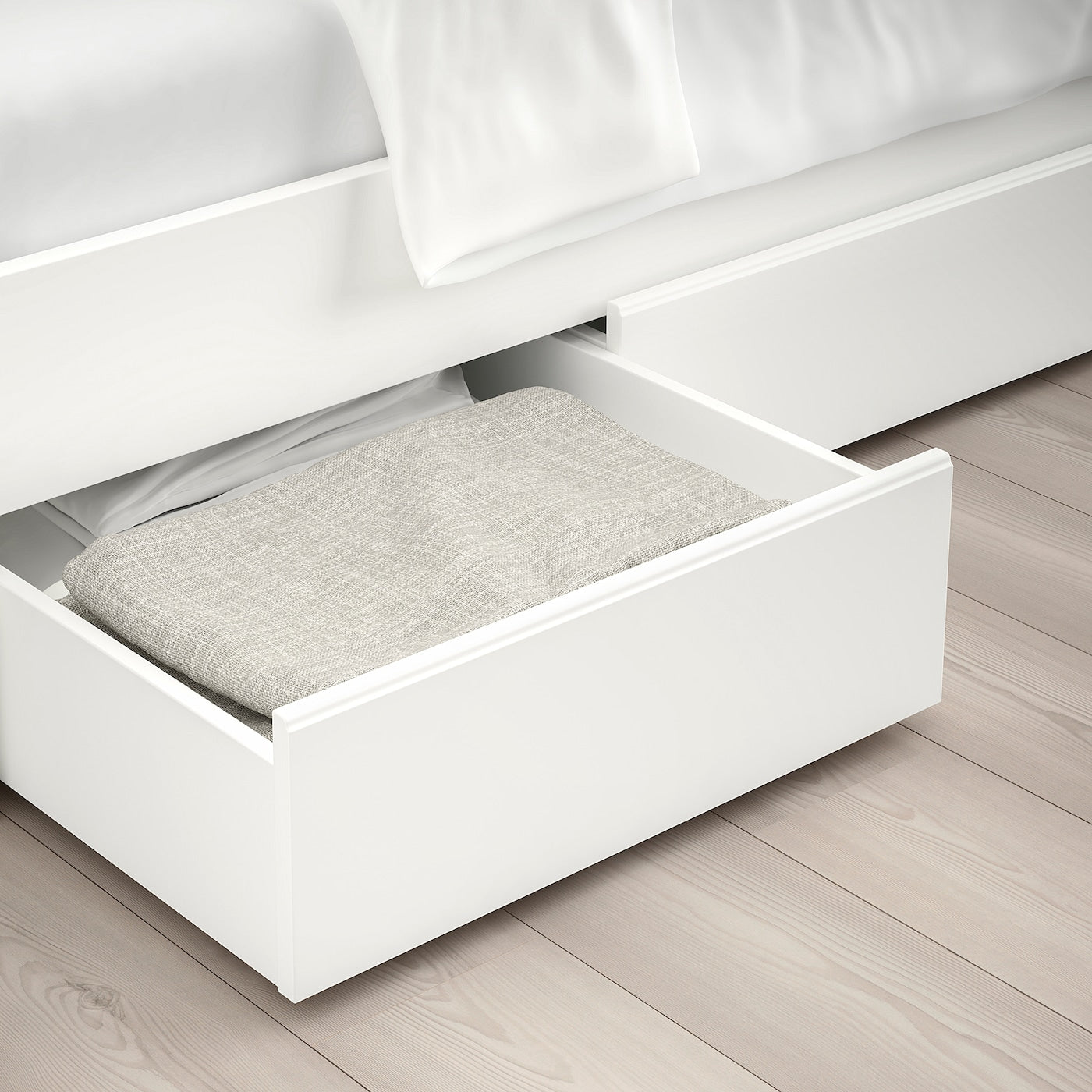 SONGESAND Bed frame with 2 storage boxes, white/Luröy, 150x200 cm