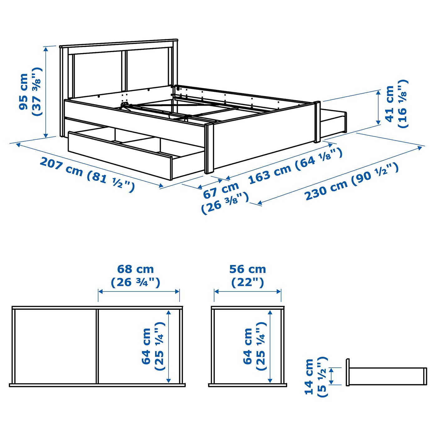 SONGESAND Bed frame with 2 storage boxes, white/Luröy, 150x200 cm