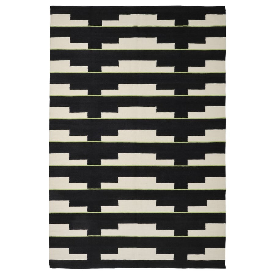 STOCKHOLM 2025 Rug, flatwoven, black/white/light green handwoven, 170x240 cm