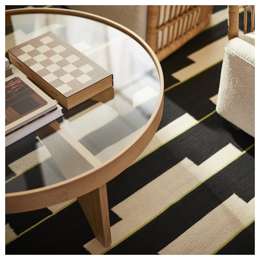 STOCKHOLM 2025 Rug, flatwoven, black/white/light green handwoven, 170x240 cm