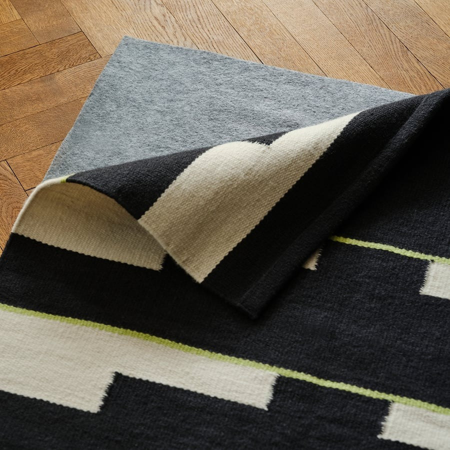 STOCKHOLM 2025 Rug, flatwoven, black/white/light green handwoven, 170x240 cm