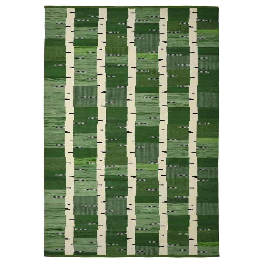 STOCKHOLM 2025 Rug, flatwoven, green/white/black handwoven, 170x240 cm