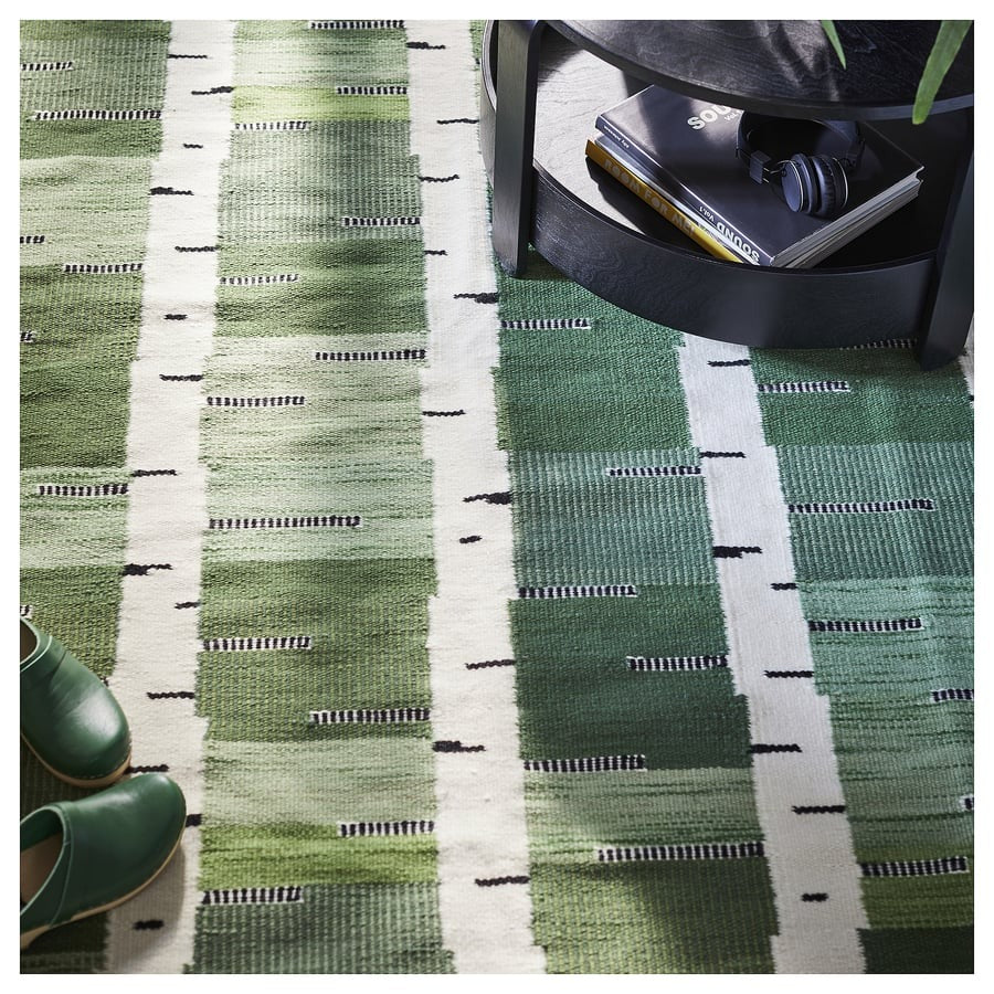 STOCKHOLM 2025 Rug, flatwoven, green/white/black handwoven, 170x240 cm