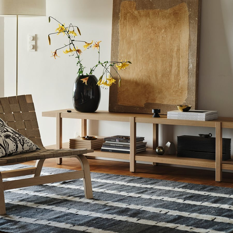 STOCKHOLM 2025 Rug, flatwoven, green/white/black handwoven, 170x240 cm